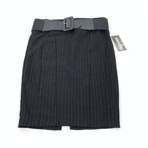 NWT Stooshy Pinstripe Stretch Pencil Skirt with Belt Small Black Mobwife S